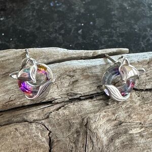 Adorable Rainbow Fox Earrings - iridescent crystal